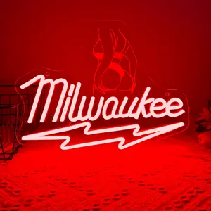 Milwaukee Tools LED Neon Sign, Wall Decor Art Atmosphere Light, Led Neon Lights, USB Powered Adjustable Brightness, Garage Workshop Decoration Gift for Men, Dimmable Neon Sign