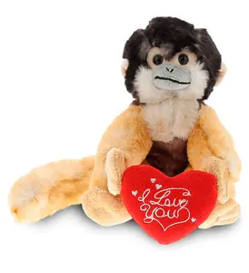 DOLLIBU Embroidered Polyester Squirrel Monkey Stuffed Toy - Super Soft Plush with Red Heart "I Love You" Design, Romantic, Decorative & Adult-Focused Bedroom Accessories, Romantic Bedroom Accessories, Bedroom Decorative Accessories