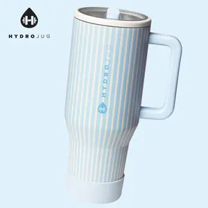 HydroJug Traveler - 40 oz Water Bottle with Handle & Flip Straw - Fits in Cup Holder, Leak Resistant Tumbler-Reusable Insulated Stainless Steel & Rubber Base - Gifts for Women & Men, Cape COD
