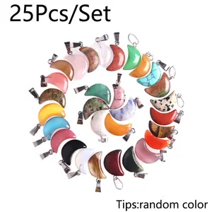 25PCS/pack Exquisite Natural Stone Moon Pendant, DIY Jewelry Necklace Making Earrings Accessories, Etc