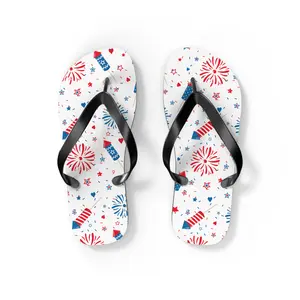 Patriotic Flip Flops Fireworks, Stars Hearts July 4th Sandals | Red White & Blue Summer Shoes Footwear