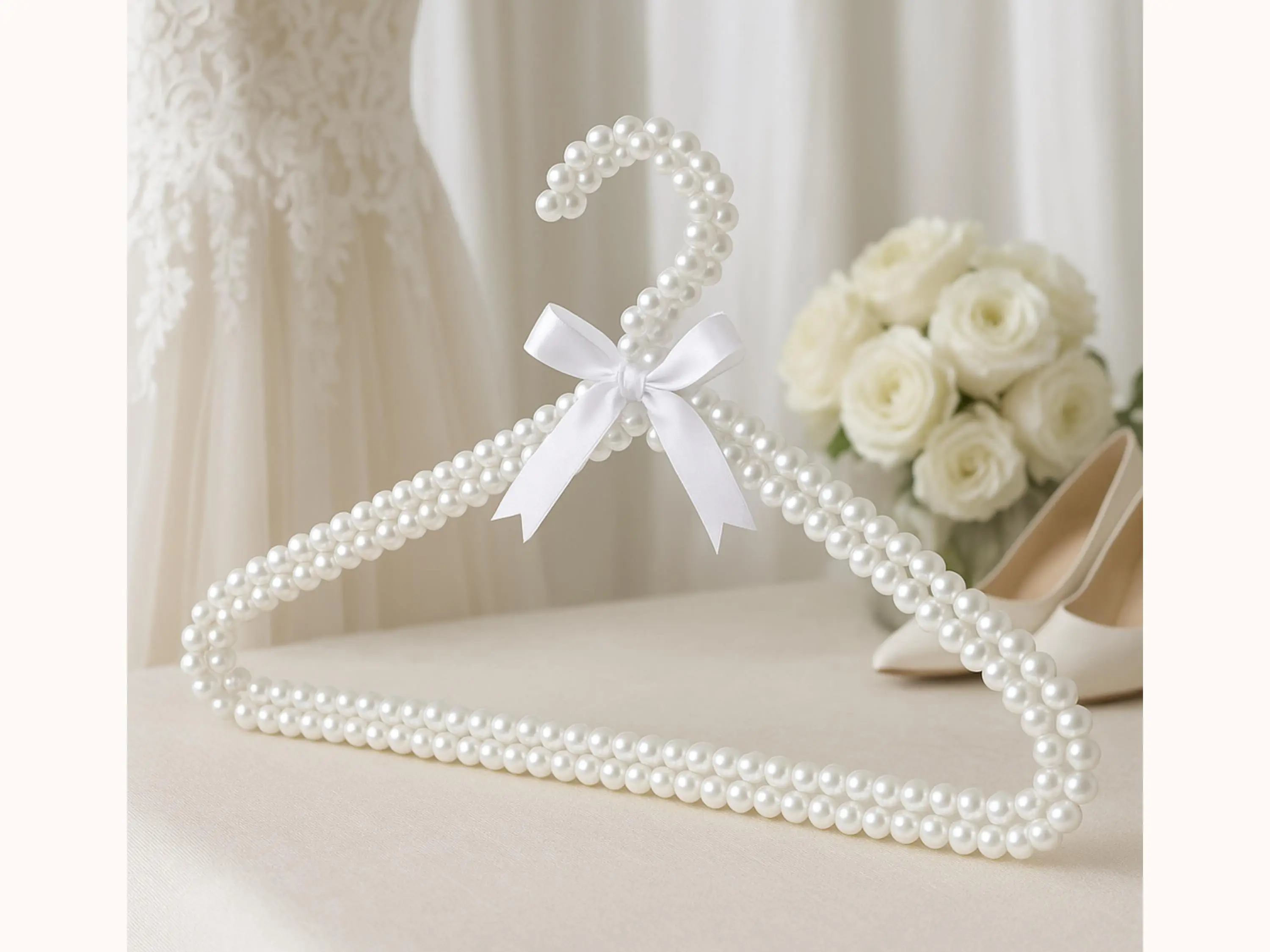 Pearl Wedding Dress Hanger Bridal Gown Display Custom Bride Hanger Wedding Photography Prop Bridesmaid Gift Pearl Cascade Satin Bow