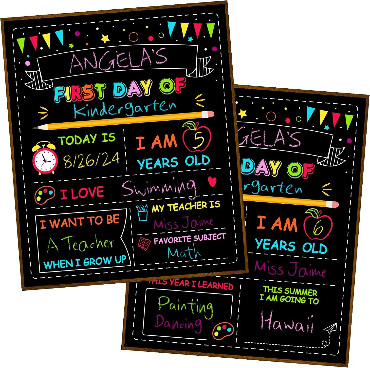 Double-Sided Reusable Back to School Board (12×10 in) - Easy to Clean Blank Office/School Stationery for Writing, Color Painting, Kindergarten Pre-K First/Last Day Use