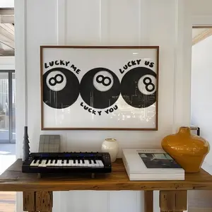 Lucky 8 Ball Print Vintage Billiards Art, Retro Game Room Decor