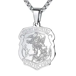 Saint Michael Archangel Shield Necklace Stainless Steel Religious Protection Pendant Religious Jewelry