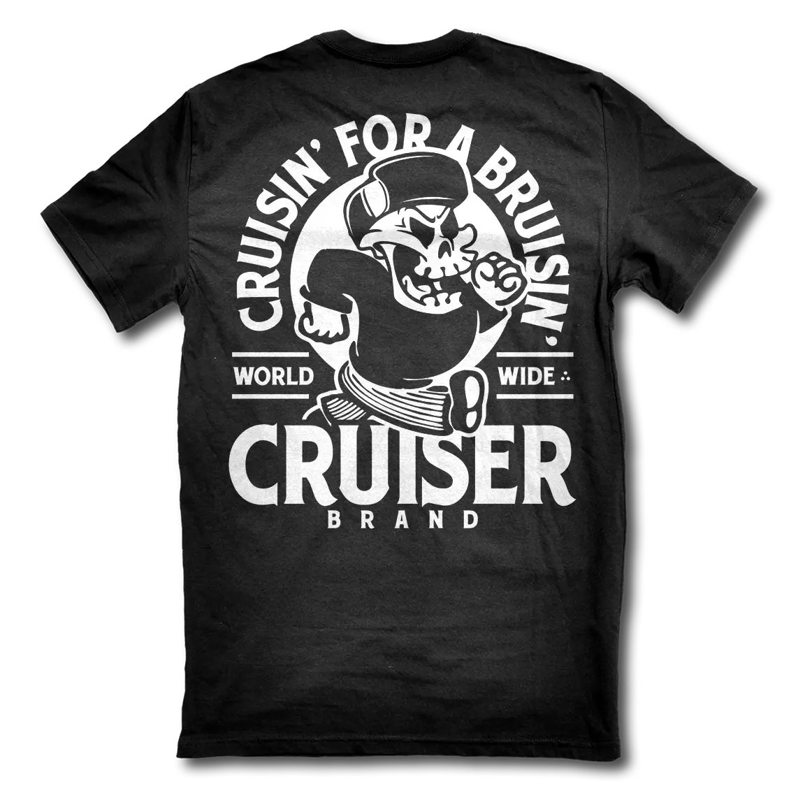 Cruiser Brand Cruisin For A Bruisin Men's Black Short Sleeve T-Shirt with Heavyweight Premium Ring-Spun Cotton Made in USA