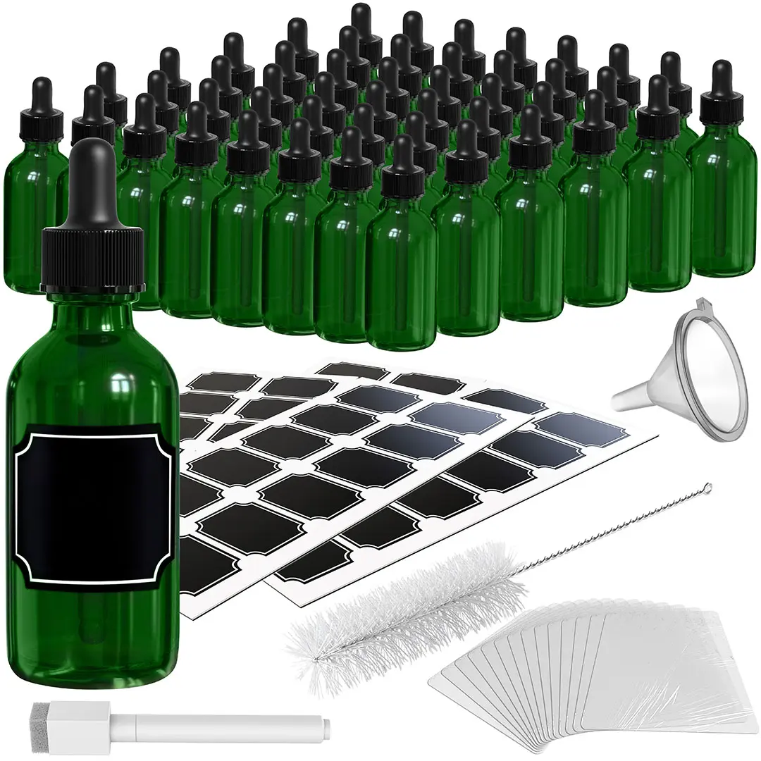 Nevlers 2 Oz Leakproof Green Glass Dropper Bottles (Pack of 48)