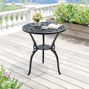 23.2" Cast Aluminum Patio Bistro Table with Umbrella Hole, Outdoor Round Coffee Bistro Side Table, Cast Aluminum Side Table for Garden/Porch/Backyard