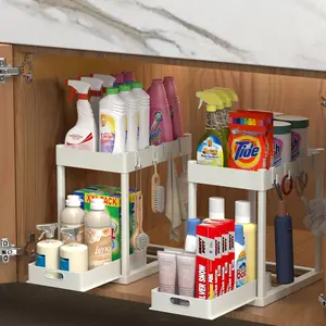 2pcs Under Sink Organizer, 2 Tier Storage Under Cabinet Bathroom Under Sink Organizers and Storage Black Under Sink Storage for Bathroom Kitchen