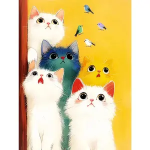 1pc DIY Paint by Number Kit Cat Frameless Canvas Wall Art Gift Idea 30x40cm (A)