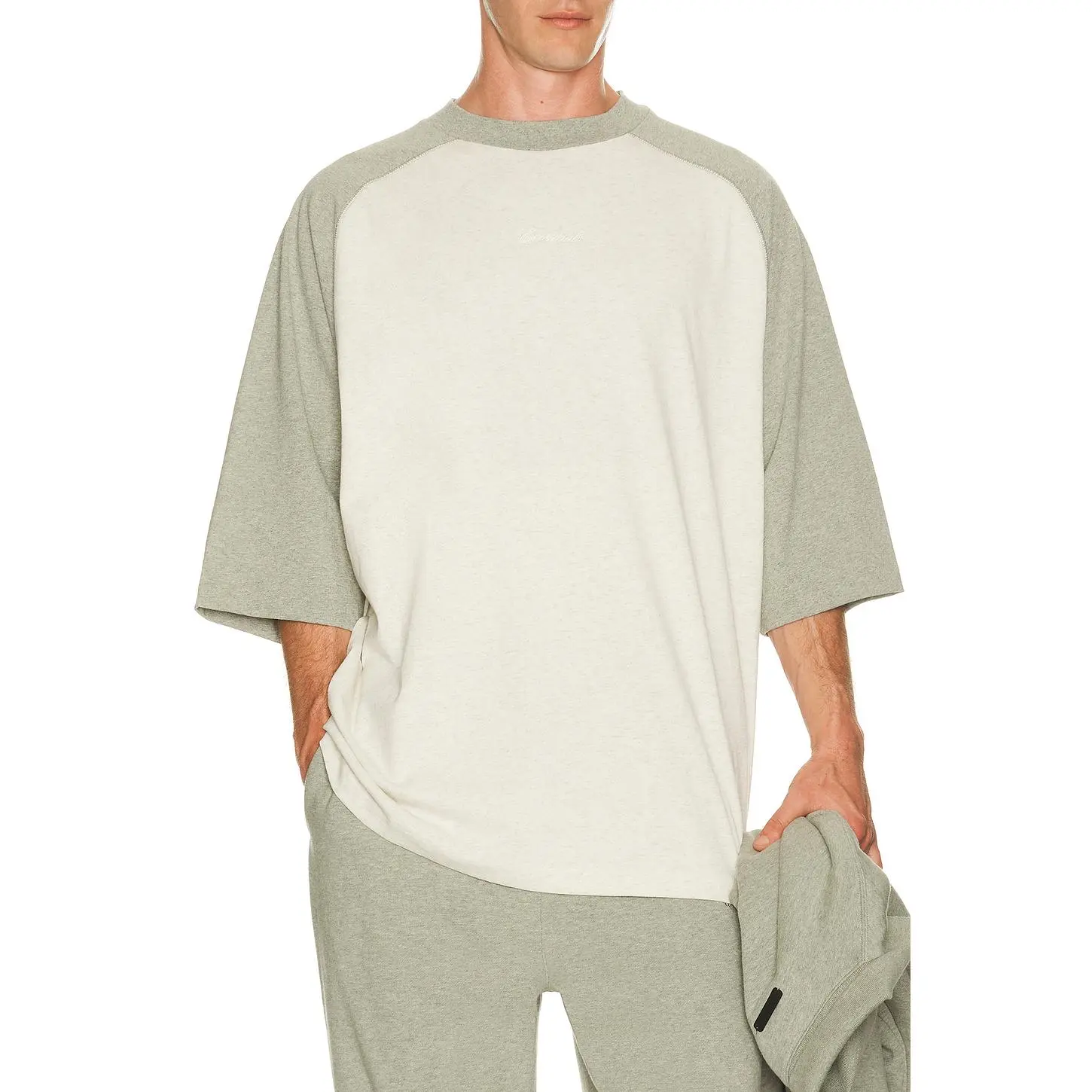 Fear of God ESSENTIALS Signature Baseball Tee in Oatmeal & Concrete Heather