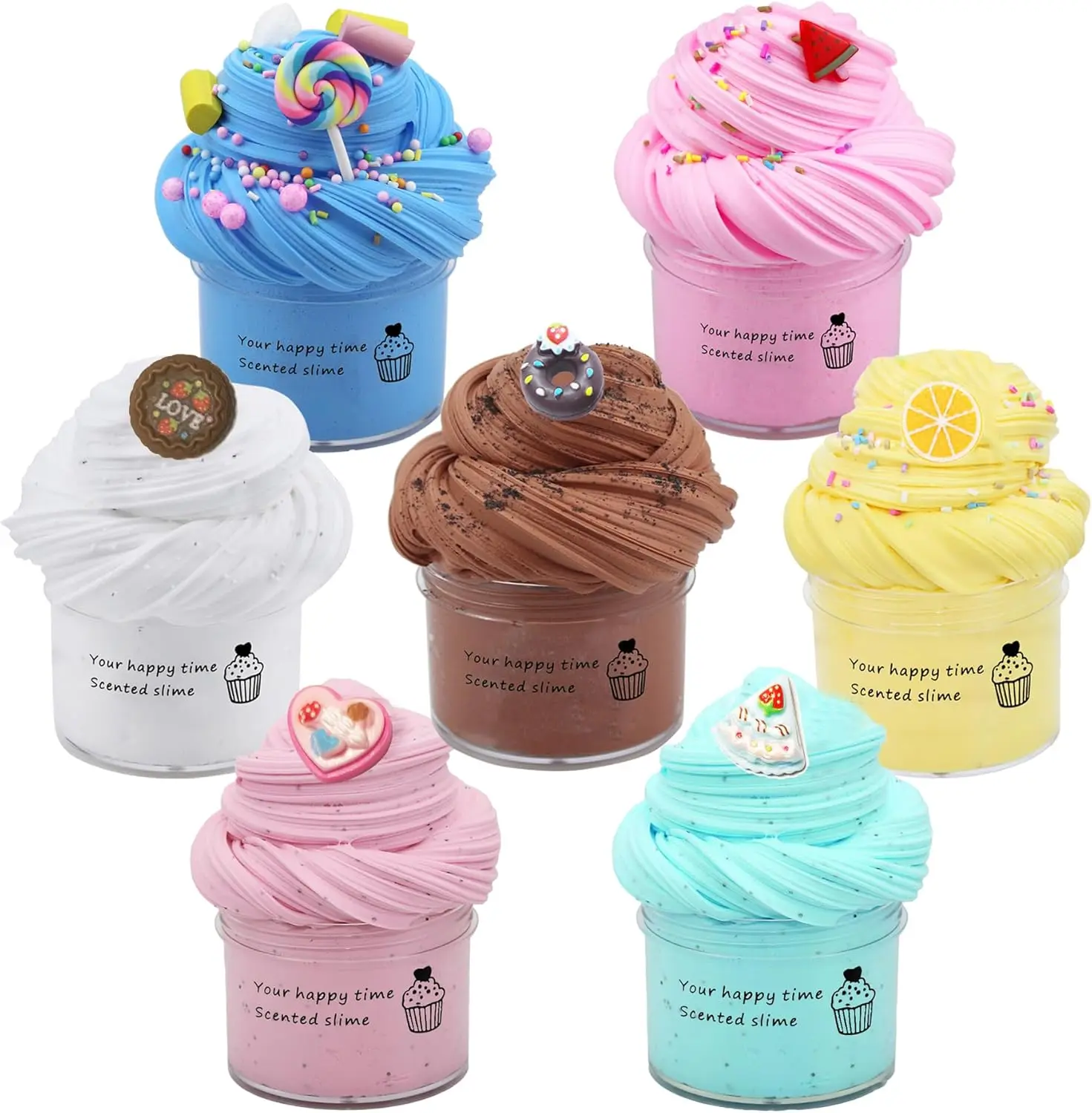 7 Pack Cake Butter Slime Kit for Kids, Soft Non-Sticky Stretchy Slime Toys, Birthday Party Favors for Girls & Boys