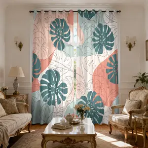 Tropical Plant Bamboo Pattern Print Light Filtering Curtains, Sheer Curtains 84'' Length 2 Panels,Semi-Transparent Sunshade for Teen Girls Boys Bedroom Living Room Dining