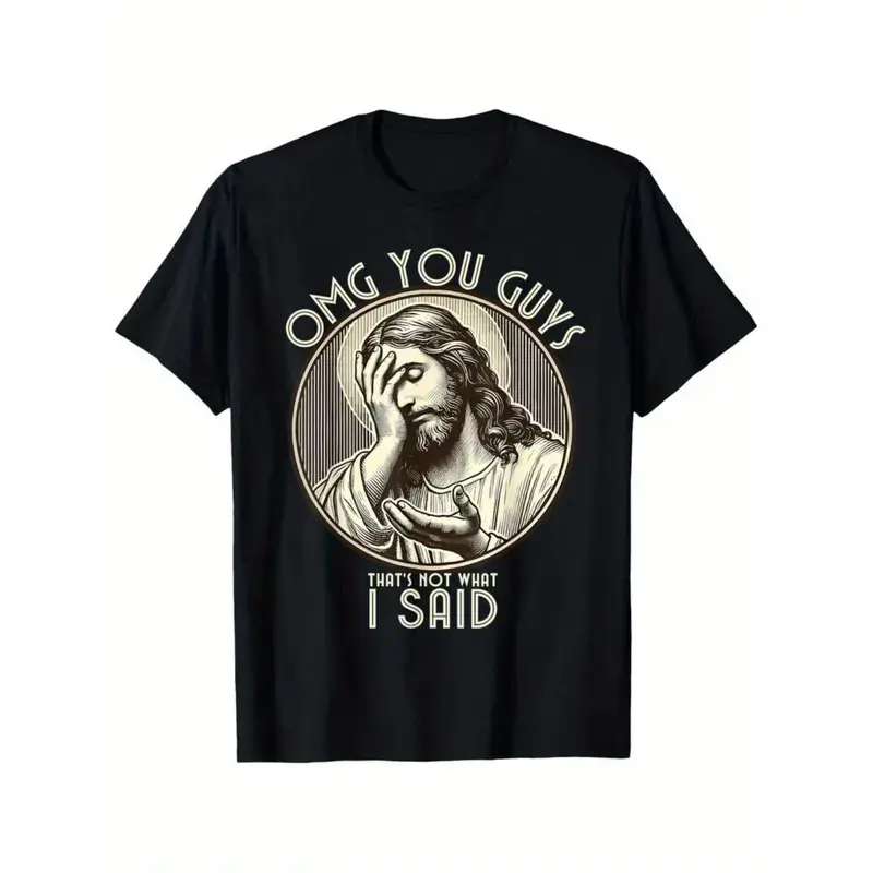 OMG You Guys That's Not What I Said Facepalm Jesus Vintage Sketch Funny Lighthearted Christian Meme Graphic T-Shirt Unisex Black Oversized Faith Humor Casual Gift Tee