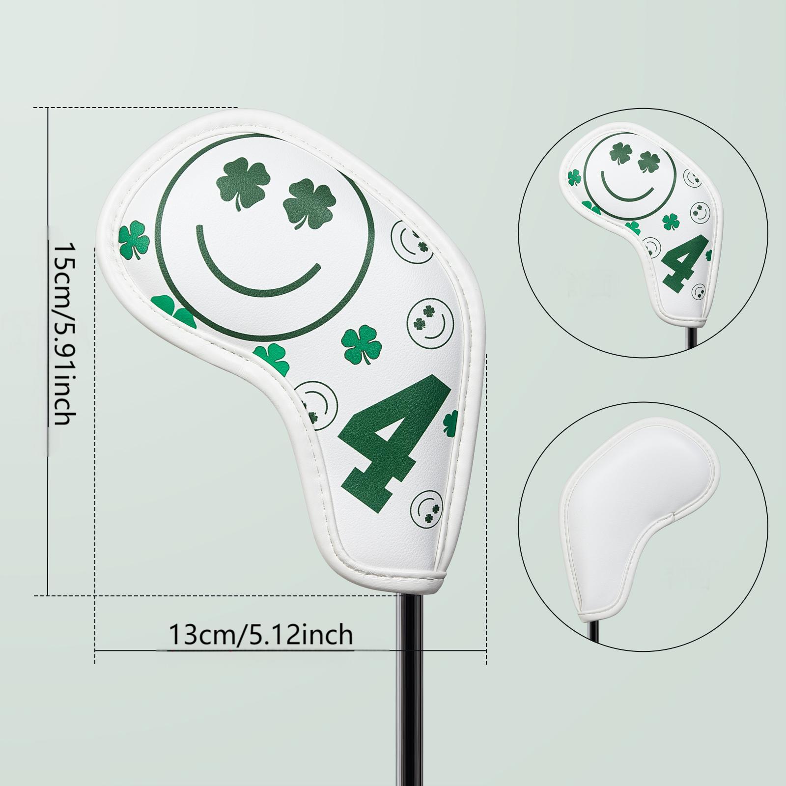 Big Teeth Golf 10Pcs Cover Clover Smile Emo Headcover Covers - Fits Irons By White Four - Leaf Clover Stylish Design for Golf Gear Protection