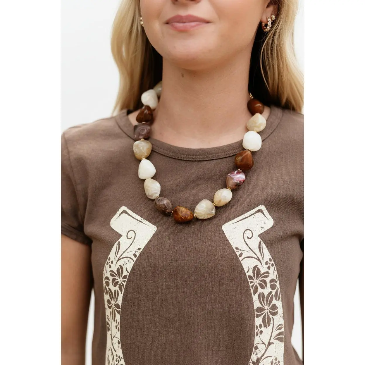 Brown Multi Bead Stone Necklace