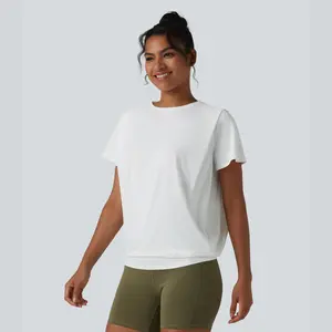 Halara Round Neck Short Sleeve Ruched Cool Touch Yoga Sports Top-UPF50+