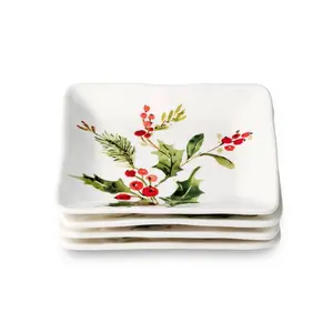 Certified International (Set of 4) 6" Holly and Vines Canape Plates