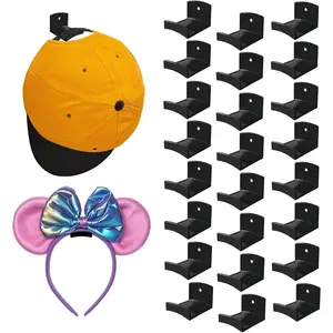 24 Packs Wall Cap Hooks,  Adhesive Hat Rack, Stylish  Decor, Two Installation Methods, Hat Display Organizer, Hat Organizer, Wall-Mounted Hat Rack, No Drilling Required (?Black)