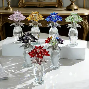 Multicolor Crystal Glass Rose Bouquet Ornament, Decorative Artificial Flowers with Gem Decorations, Perfect Anniversary Gift, Birthday Gift, Valentine's Day Gift