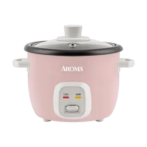 AROMA Smart Mini Rice Cooker 1L - Pink, Glass Lid, Perfect for One-Person Meals