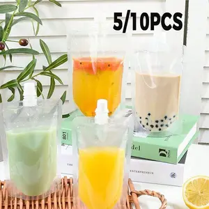 10-Pack Reusable Hidden Plastic Drink Bags, Leak-Proof Storage Pouches, Transparent Plastic Bags, Ideal for Beverages, Yogurt, Travel Use