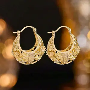 Mexican Style Metal Hollow Asymmetrical Hoop Earrings, Perfect For Banquets, Anniversary Gift For Couple Ear Jewelry Valentines,Mother's Day,Gift