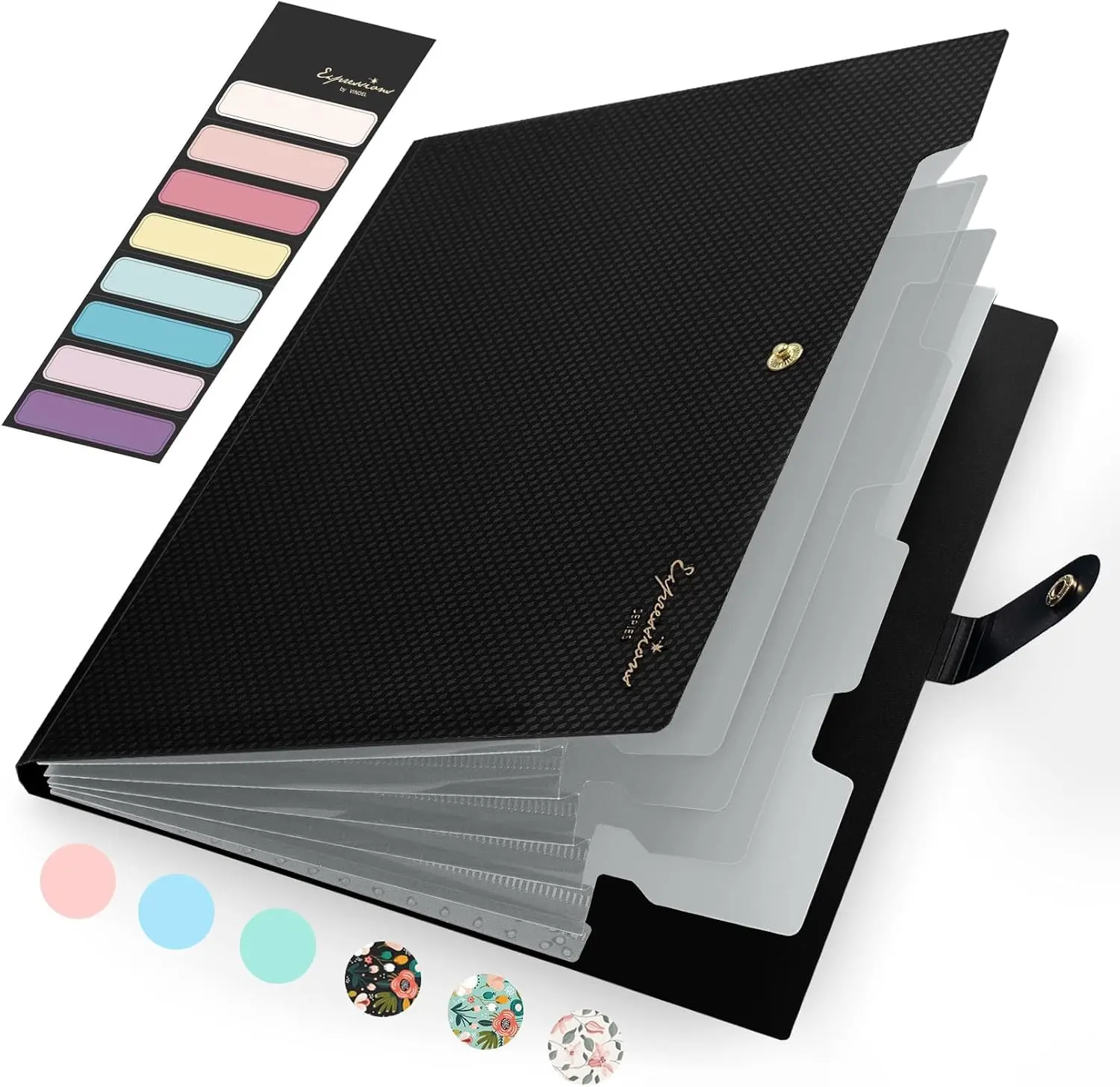 Sooez Accordion File Organizer, Expanding File Folder with Label, 5 Pocket | Folders for Document, Portable Paper Bill Receipt Organizer for Office College School Essential Supplies, Letter Size, Black