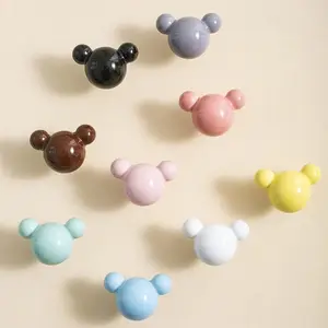Bear Shaped Ceramic Knobs, Cabinet Dresser Drawers and Doors Pulls Handles with Screws, Kitchen Furniture Knobs for Closet Cupboard Wardrobe