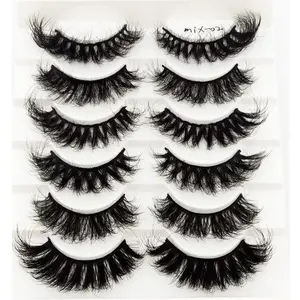 6 Pairs False Eyelashes Cat-Eye Fluffy Faux Mink Lashes 8D Wispy Lashes Pack Dramatic Long Thick Volume Eyelashes (Mix-03)