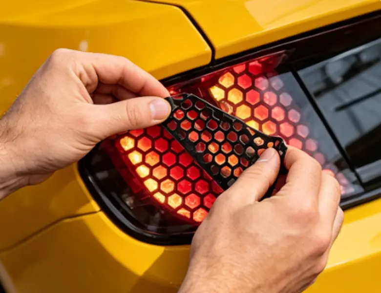 2Pcs Honeycomb Pattern Reflective Tail Light Cover Sticker - Car Decorative Sticker, Decals for Vehicles, Universal Fit for Sedan & Coupe DIY Mod, 2-Sheet Coverage