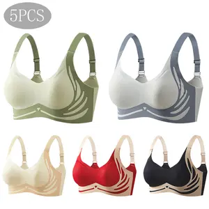 5PCS Women’s Colorblock Wireless Bra with Adjustable Straps — Soft, Comfortable, Breathable; Women’s Lingerie for All Seasons; Minimalist, Basic, Casual