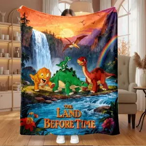 Land Before Time Dinosaur Blanket Ultra Soft Flannel Fleece Cozy Warm Bedroom Living Room Couch Sofa Travel Camping Throw Decor Decorative Throw Perfect Birthday Gift Christmas Gift for Adults Fans Classic Adventure Style