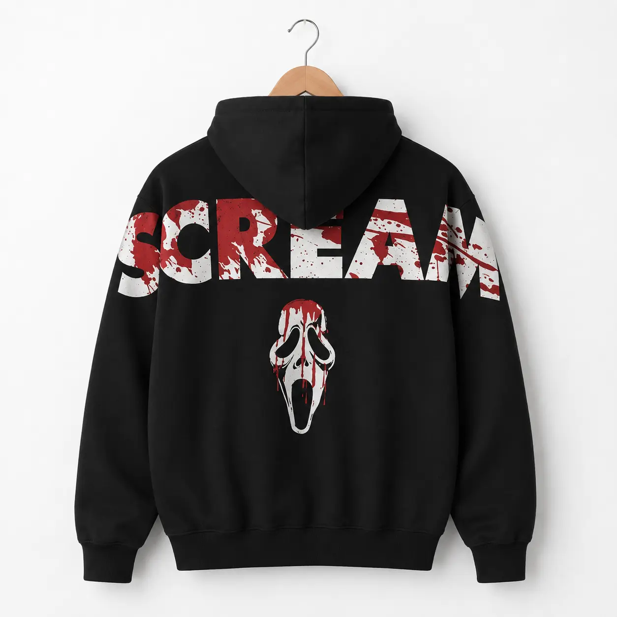 Shoulder-to-Shoulder Print On The Back Halloween Hoodie, Ghostface Scream Movie Hoodie, Horror Movie Halloween Hoodie, Sweatshirt
