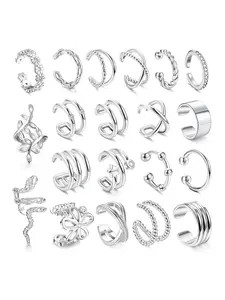 Mixed Shape Non Piercing Ear Cuff Set, Snake & Flower & Leaf Design Fashion Earrings for Women & Girls, Trendy All-match & Exquisite Jewelry for Birthday Gift