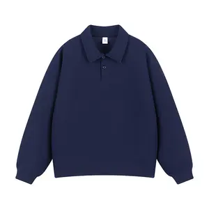 Men's Vintage Heavyweight Polo Shirt Long Sleeve T-Shirt Autumn Trendy Brand Turn-Down Collar Base Shirt Loose Top Gift for Husband Father