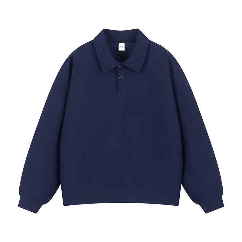 Men's Vintage Heavyweight Polo Shirt Long Sleeve T-Shirt Autumn Trendy Brand Turn-Down Collar Base Shirt Loose Top Gift for Husband Father