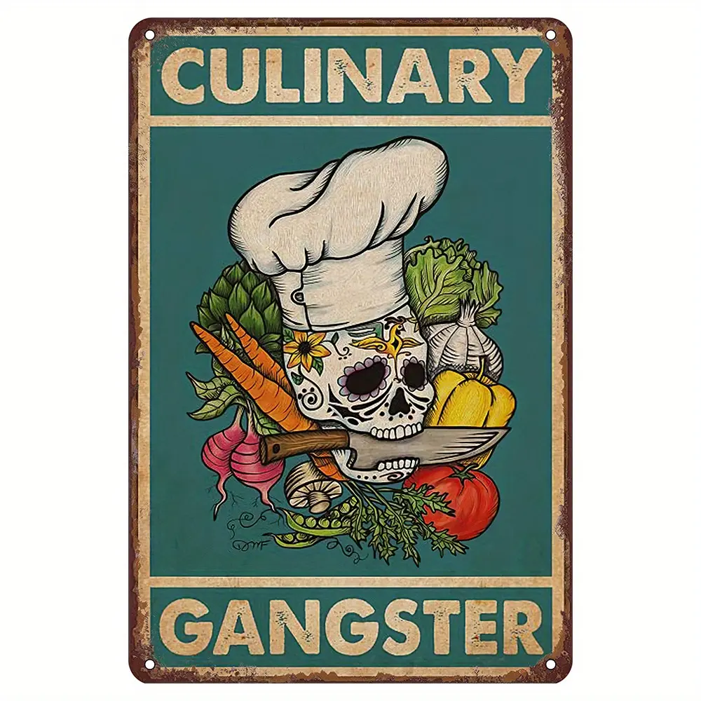 Retro Stainless Steel Decorative Food Sign - Bold Metal Sign, Kitchen Decor, Funky Unique Home Decor, Edgy Whimsy Culinary Gangster Funny Vintage Plaque, 12x8 in/30x20 cm, Indoors Home Bar Gift for Cooking Lovers, Adds Personality to Kitchen