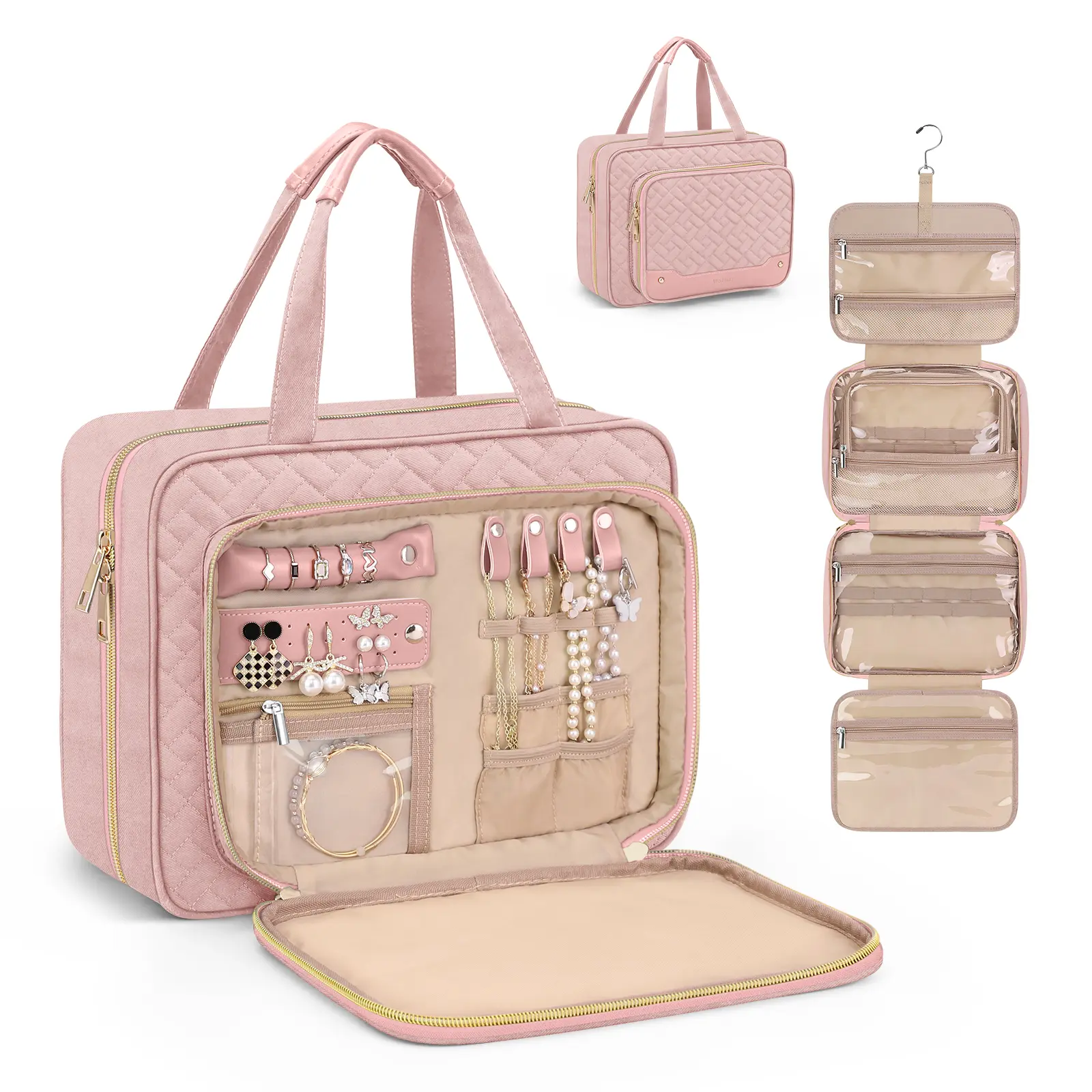 Gift for Her Who Loves Travel - Waterproof Toiletry Bag - with Hook Jewelry Storage Makeup Cosmetic Storage Travel Weekend Travel Gift for Women Wife Gift