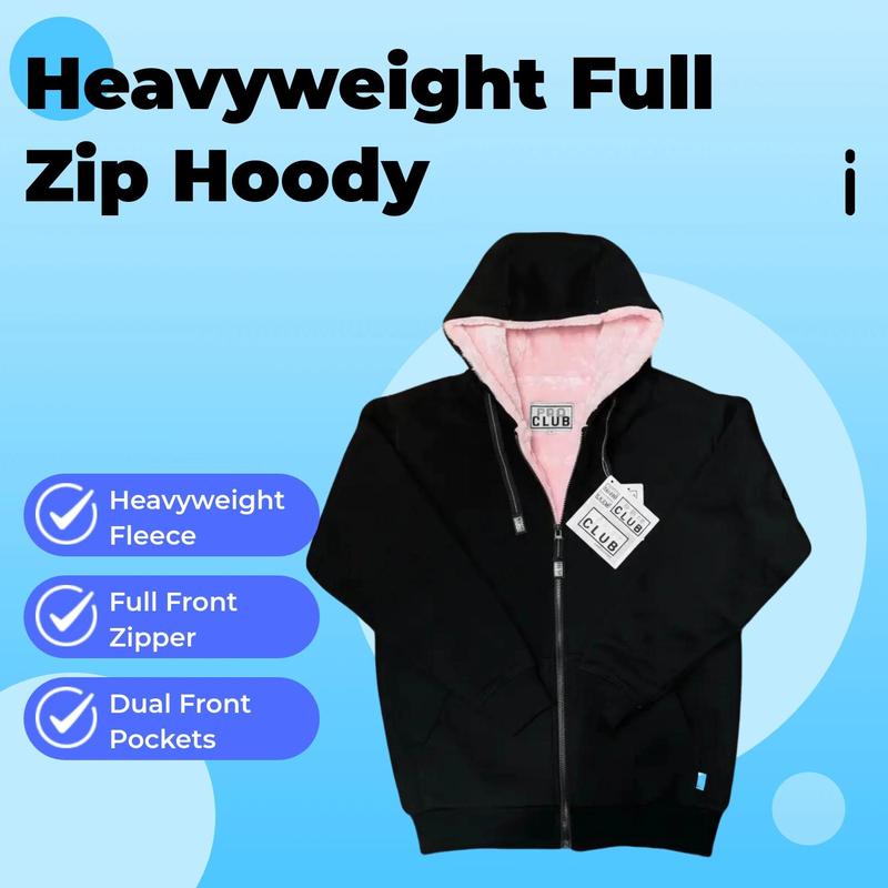 PRO CLUB HEAVYWEIGHT PILE FULL ZIP HOODIE - BLACK/PINK