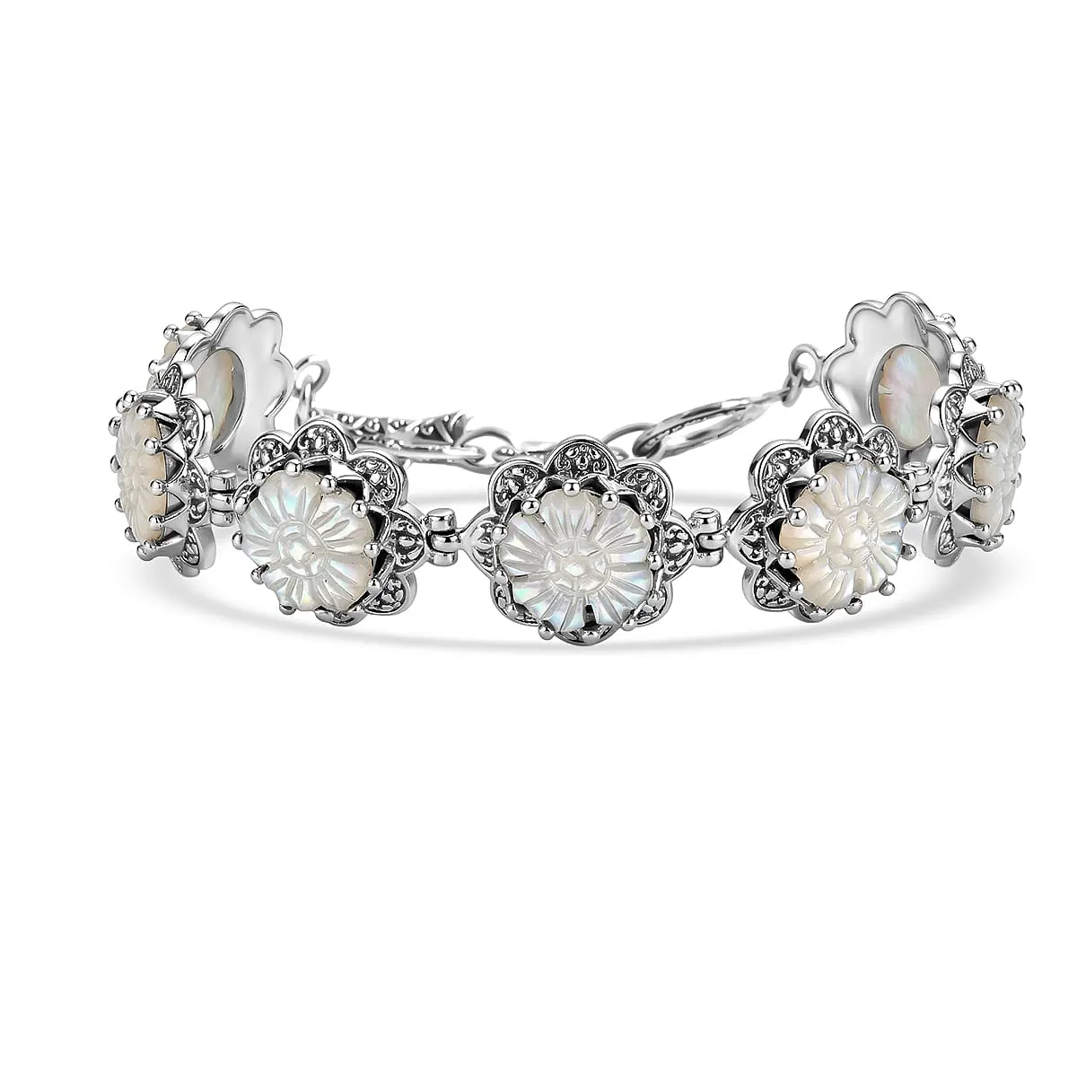 D'Joy Bali Legacy Mother Of Pearl Floral Bracelet in Sterling Silver (8.00 In)