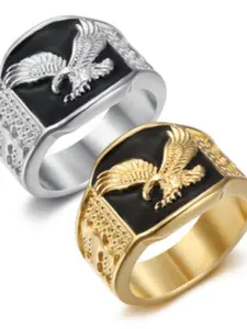 Hiphop Eagle Ring, 316L Stainless Steel Plated, Winged Flying Eagle Bold Men Women Ring, Engraved Ring, Fashion Jewelry Accessory