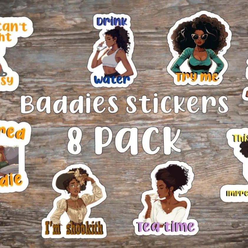 Pack of 8 Baddie Black Girl Matte Stickers Decorative