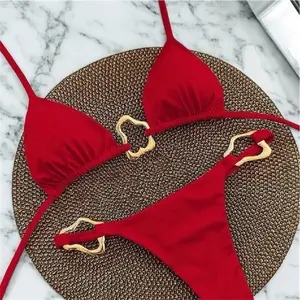 Sexy Red 2-Piece Bikini With Gold Accent (Sizes Small-Large)
