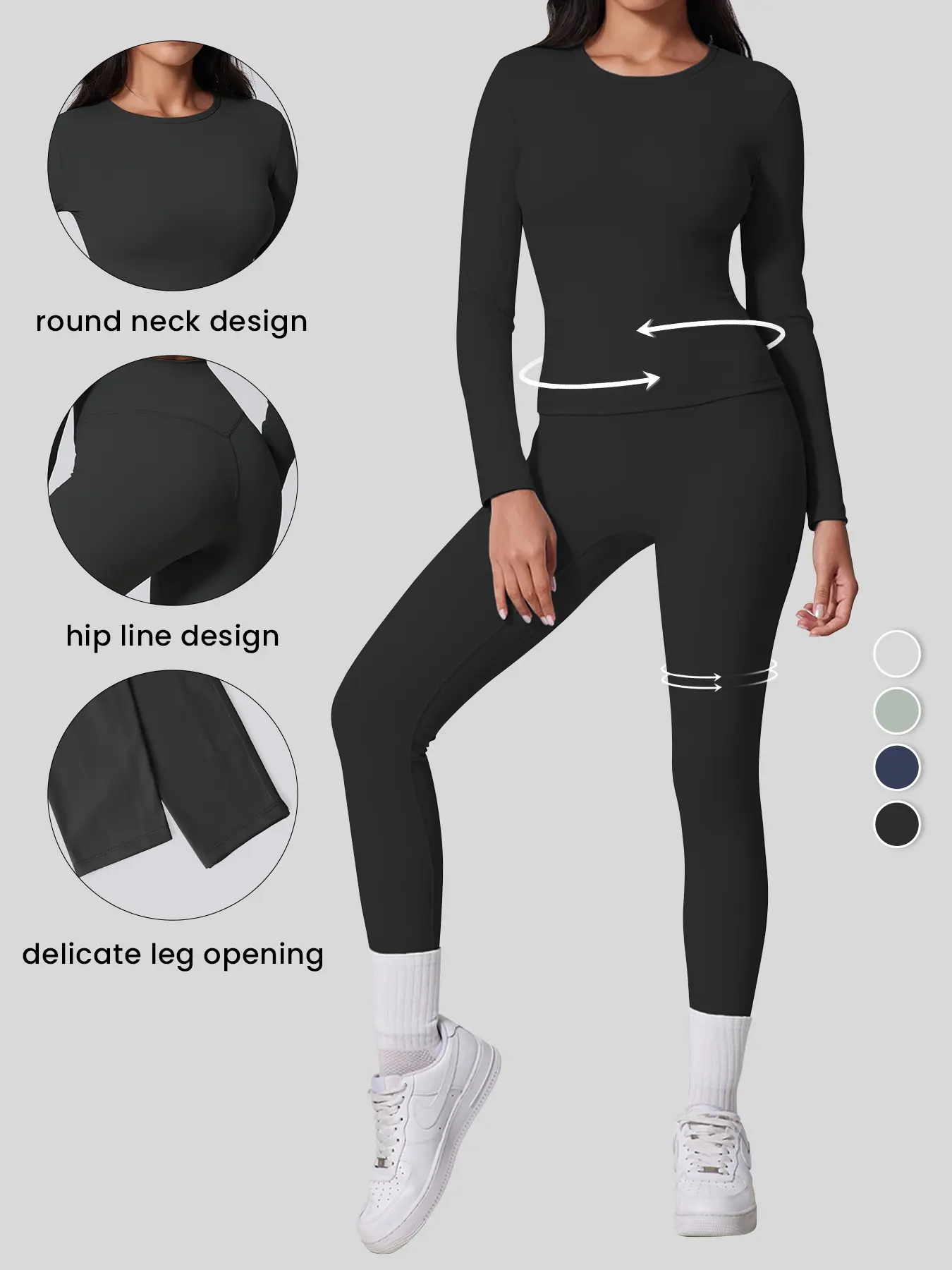 Women's Long Sleeve Round Neck Top & Tight Sports Set, Comfortable Breathable Two-Piece for Yoga Gym Running, All Seasons Wear, Sweatsuit Set, Breathable Sporty Outfits