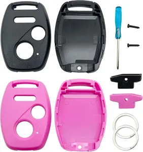 Key Fob Case Fit for Honda Civic LX Accord CR-V Fit Odyssey Pilot Ridgeline CR-Z Keyless Entry Remote Control Replacement Shell (3 Buttons Black Pink)