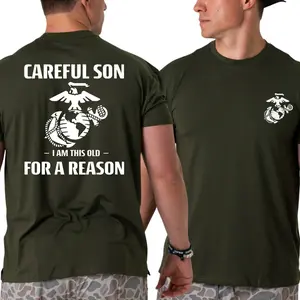 U.S. Marines Careful Son I’m This Old for a Reason T-Shirt, Funny Veteran Graphic 2 Sides, Eagle Globe Anchor Military Pride Tee for Men & Women, Summer Deals, Vacation Outfits