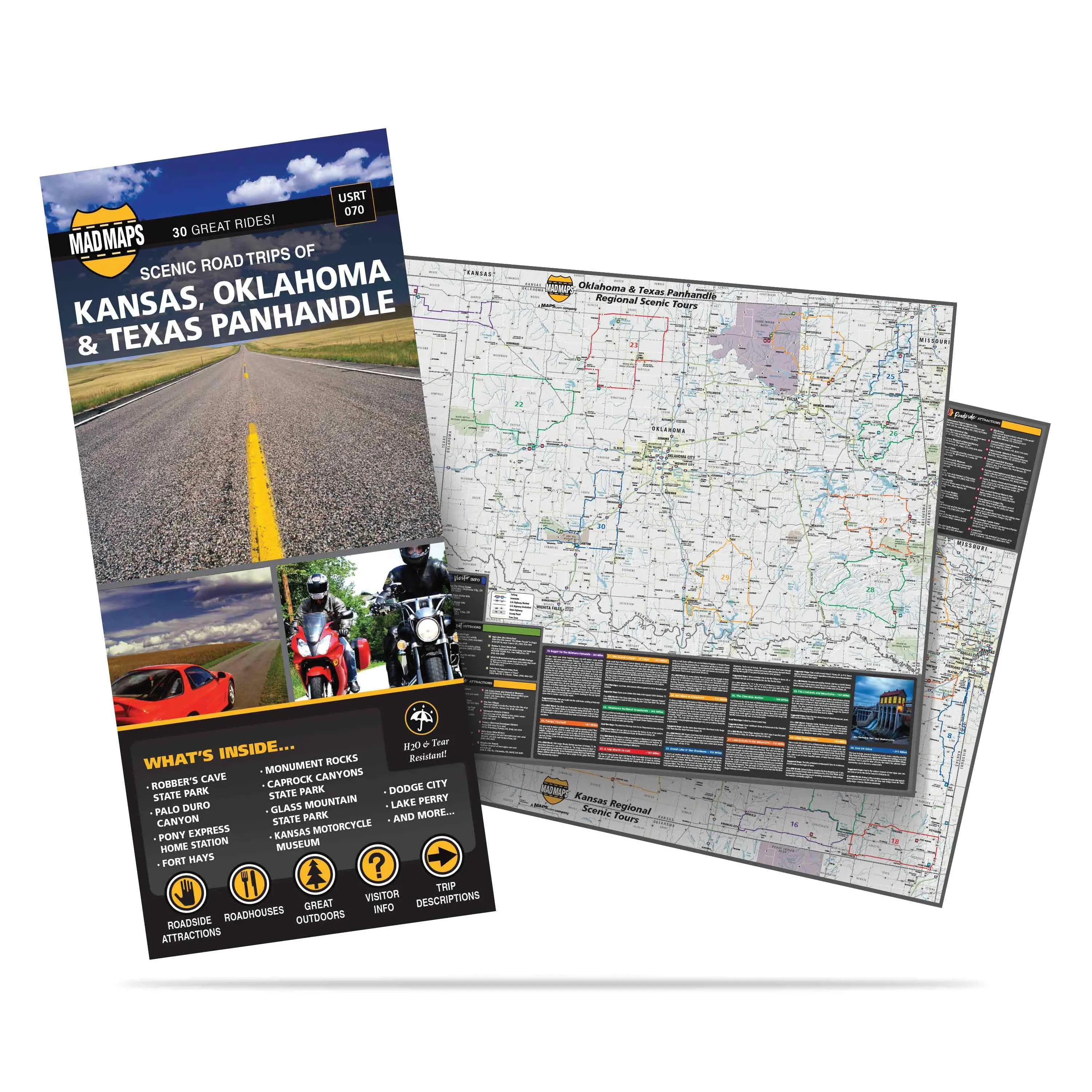 Kansas - Oklahoma - Texas Panhandle: 30 Scenic Road Trips on One Map