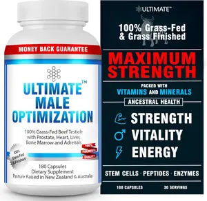 Ultimate Male Optimization 100% Grass Fed Beef Organ Supplement - Supports Test, Energy & Overall Men's Health & Wellness - Non-GMO Grass Fed Beef Organ Supplement with Liver, No Fillers 180 Capsules