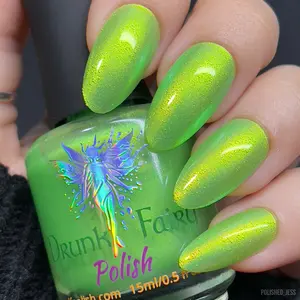 Bioluminescence Nail Polish by Drunk Fairy Polish | A Neon Apple Green Base with a Gold to Green to Blue Strong Shimmer on Top